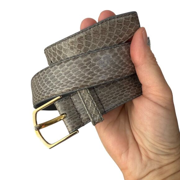 Belt Womens 30 Gray Snakeskin Leather Taiwan Vintage Old Money Quiet Luxury Chic - Picture 1 of 5